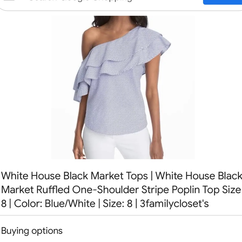 White House Black Market Ruffled One-Shoulder Stripe Poplin Top
